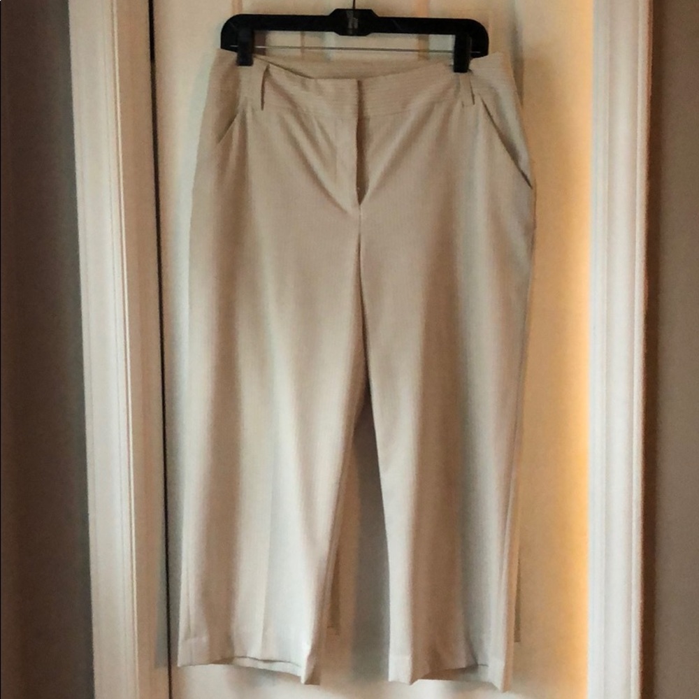 Cropped dress pants, cream w/black pin stripes, L